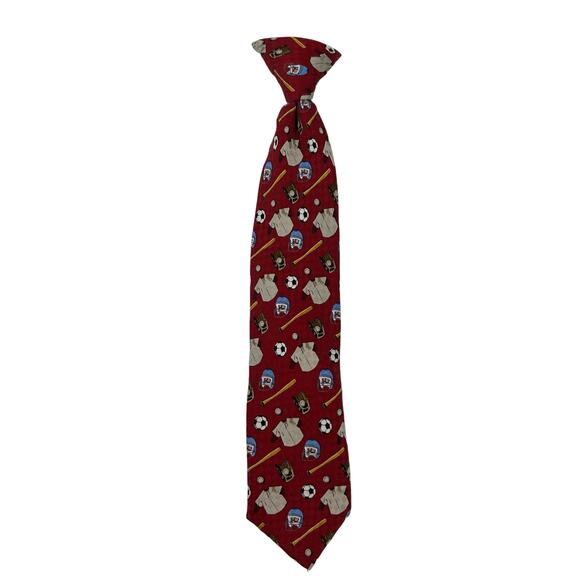 Dockers Y2K Boys Red Multicolor Sport Themed Stain Resistant Clip On Tie - Picture 1 of 7